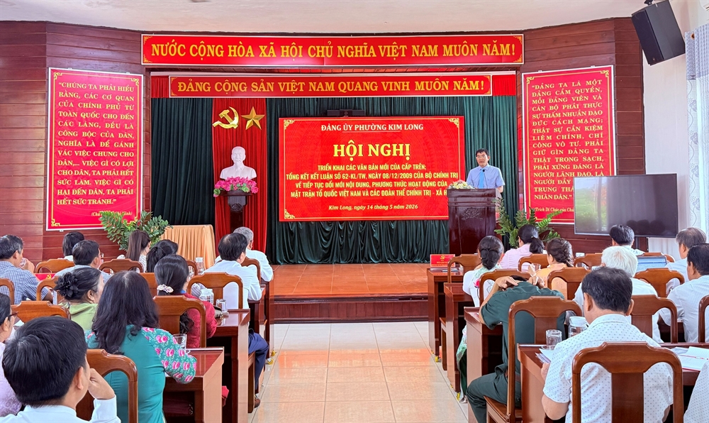 Phường Kim Long tổ chức Hội nghị tổng kết Kết luận s&ocirc;́ 62-KL/TW, ng&agrave;y 08/12/2009 của Bộ Ch&iacute;nh trị